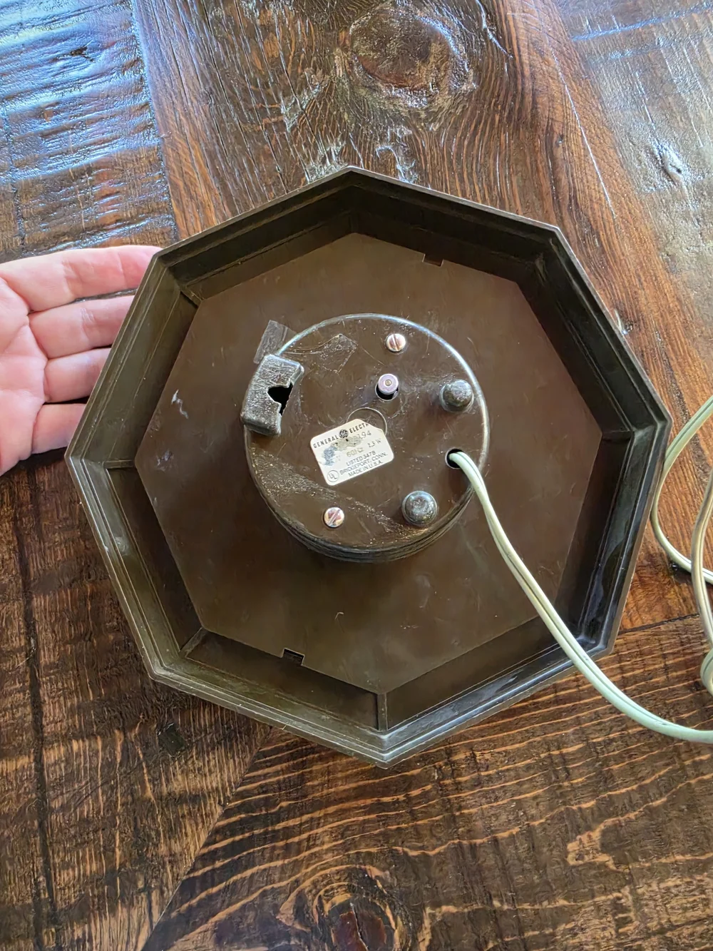 Vintage Electric Octagon Wall Clock with Green-Brown floral Motif GE EUC